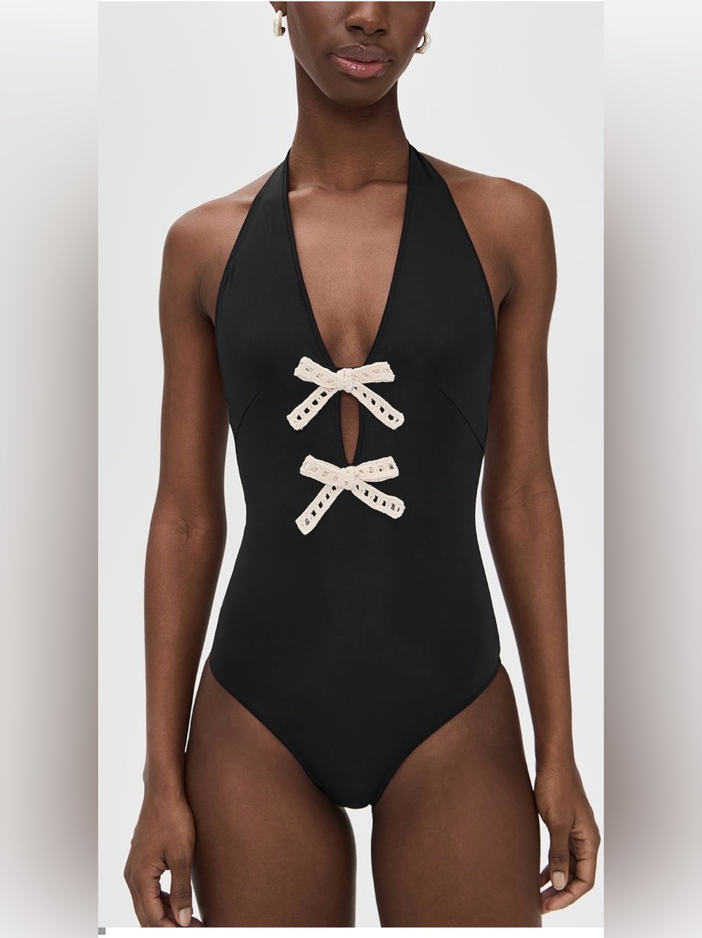 Sea New York Black One-Piece Swim Bodysuit with Cream Bow Accents